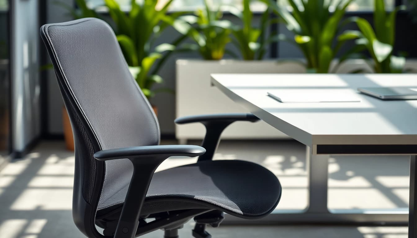 Herman Miller Aeron chair showcasing ergonomic design in an office setup.