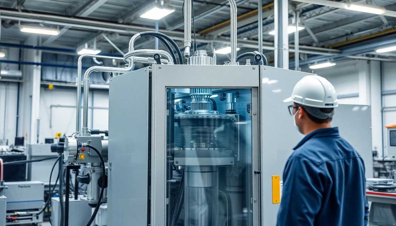 Spritzguss Kleinserie in Aktion: Hochmoderne Maschine produziert präzise Kunststoffteilchen effizient.