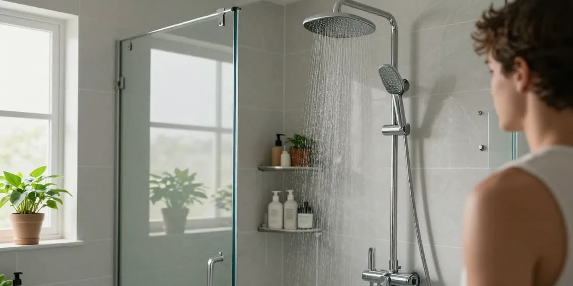 Verfrissende douche-ervaring in een moderne badkamer met een luxe douche-opstelling en stijlvolle accessoires.