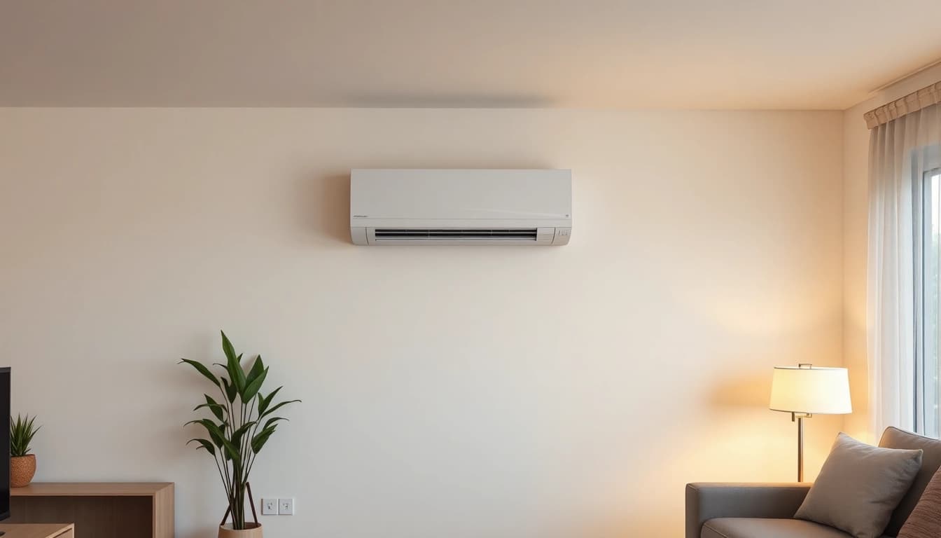 Effiziente Klimaanlage installieren in einem stilvollen Wohnraum mit minimalistischem Design.