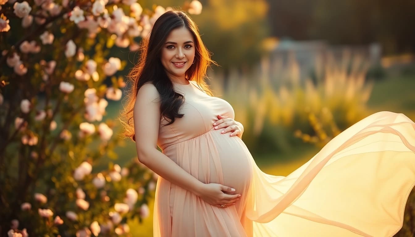 Erlebe ein emotionales Babybauch Shooting München mit einer leuchtenden werdenden Mutter in der Natur.