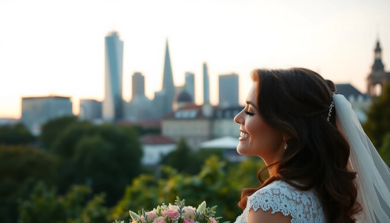 Hochzeitsfotograf Düsseldorf Yvonne Miss erfasst ein romantisches Paar in einem ikonischen Düsseldorfer Setting.