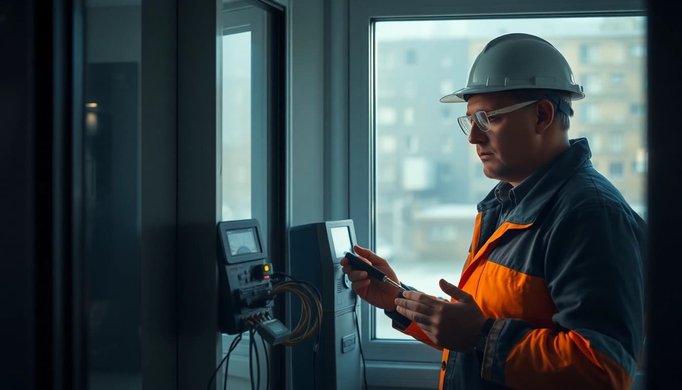 Techniker führt eine DGUV V3 Prüfung an elektrischen Geräten durch, um Sicherheit und Funktionalität zu gewährleisten.