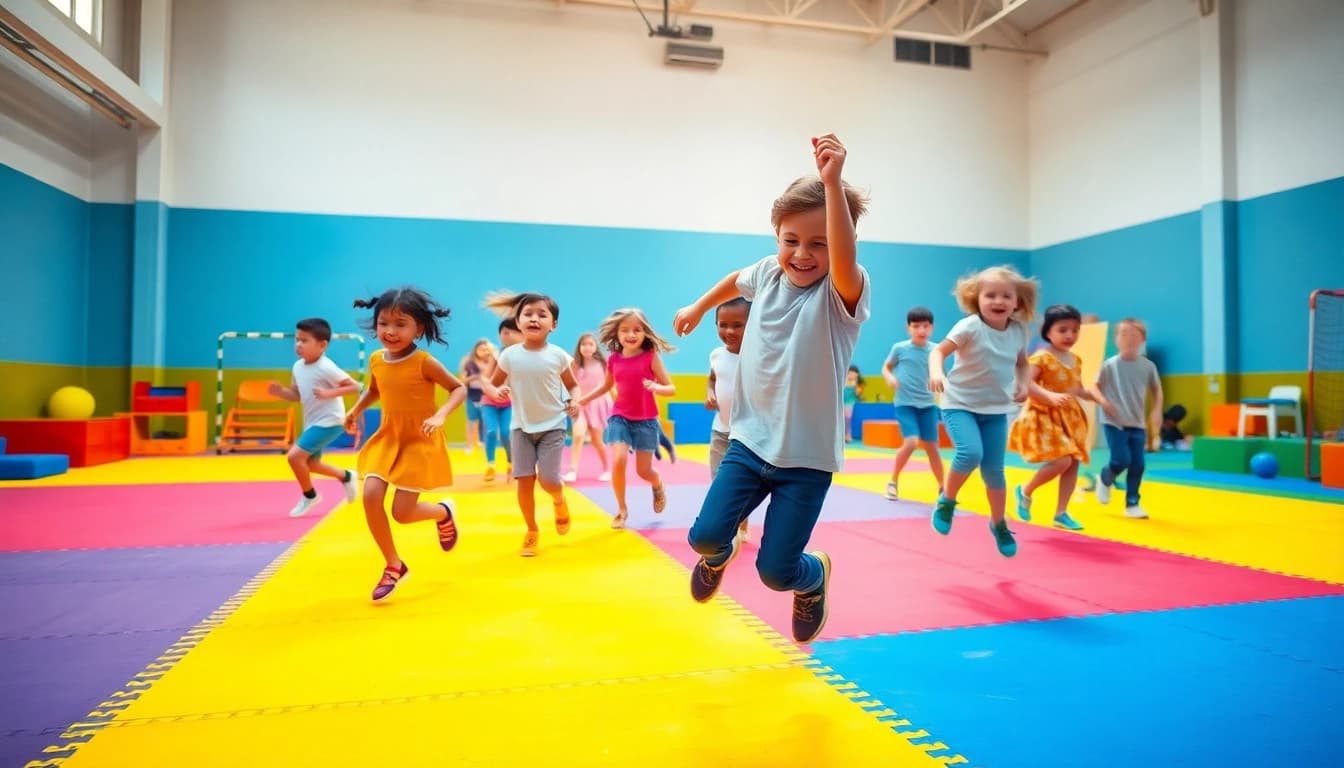 Hier mehr erfahren ueber spannende Bewegungsspiele fuer Kindergartenkinder in der Turnhalle.