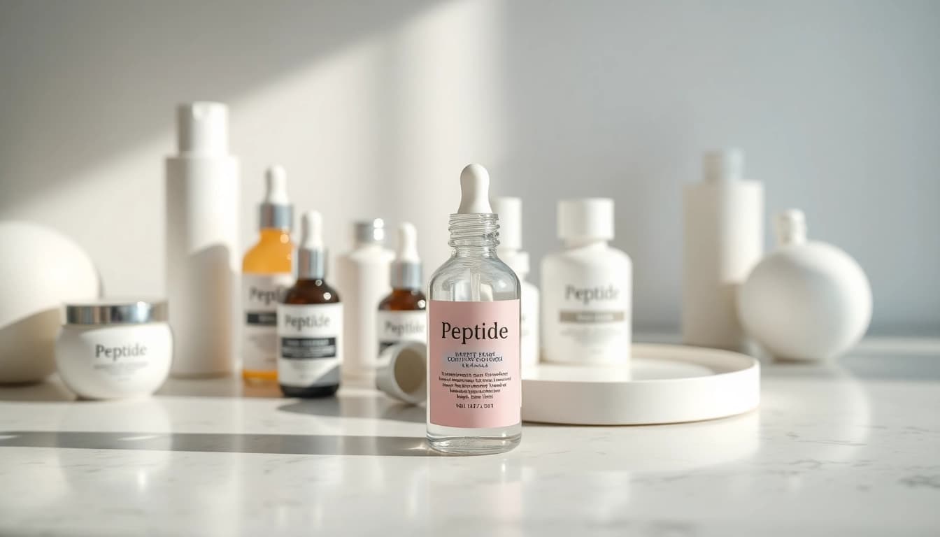 Peptide kaufen für strahlende Haut in eleganter Präsentation mit hochwertigen Produkten.