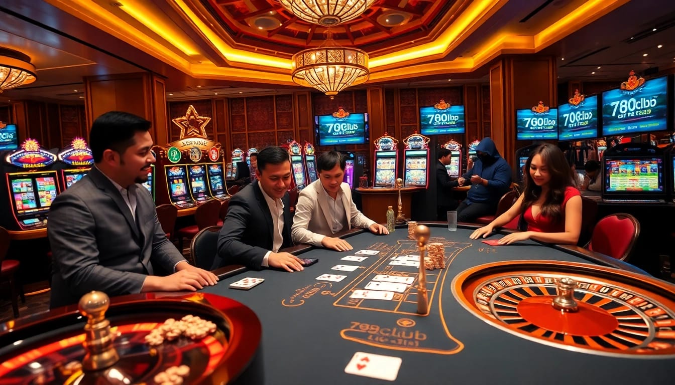 Players enjoying the exciting gaming atmosphere at 789club casino with vibrant slot machines.