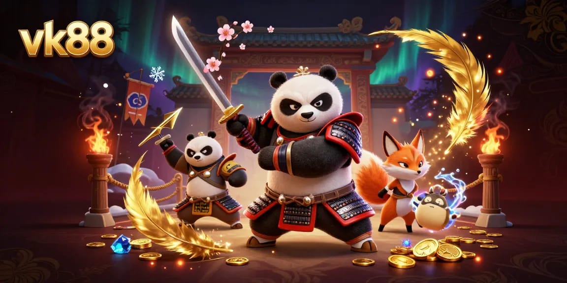 Engage in thrilling battles at vk88 with our dynamic cartoon samurai panda and friends.
