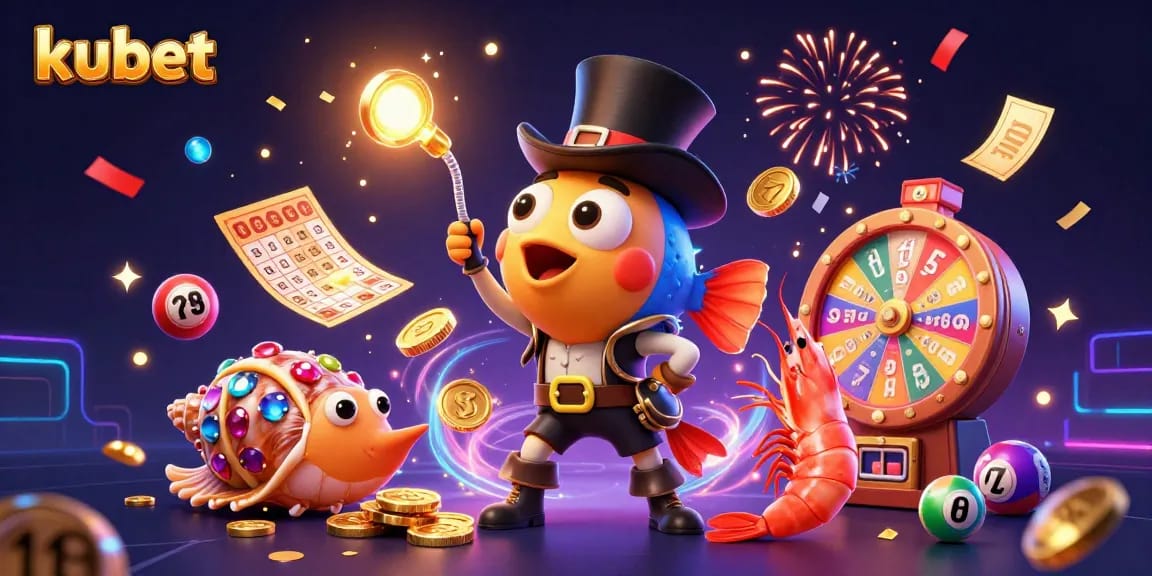 Kubet immerses players in a vibrant underwater casino adventure featuring a glowing anglerfish, pirate shrimp, and gem-shell snail.