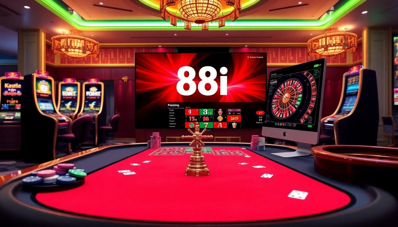 Experience 88i đăng nhập with vibrant casino elements, including poker chips and slot machines.