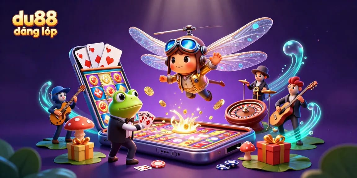 Experience du88 đăng nhập at a vibrant online casino scene with dynamic characters and gaming elements.