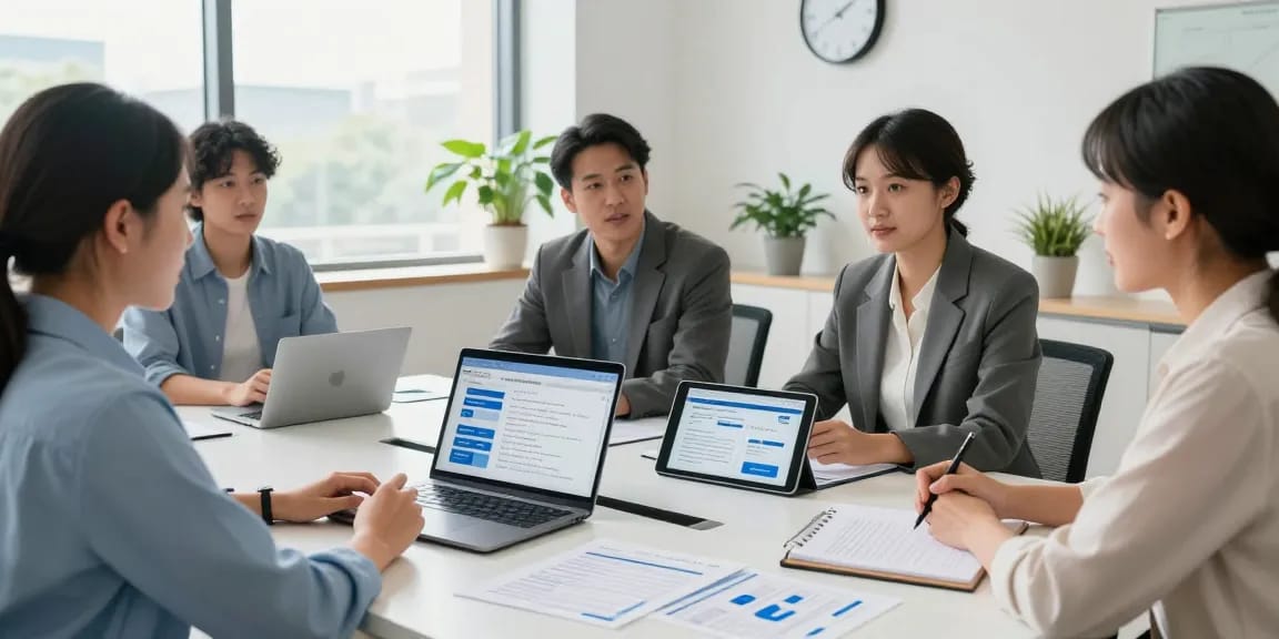 Engaging data protection consultation scene highlighting Datenschutz Dienstleistung with diverse professionals collaborating on privacy solutions.