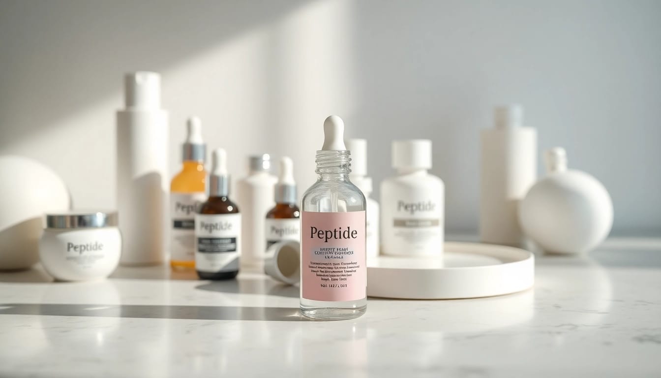 Peptide kaufen für strahlende Haut in eleganter Präsentation mit hochwertigen Produkten.