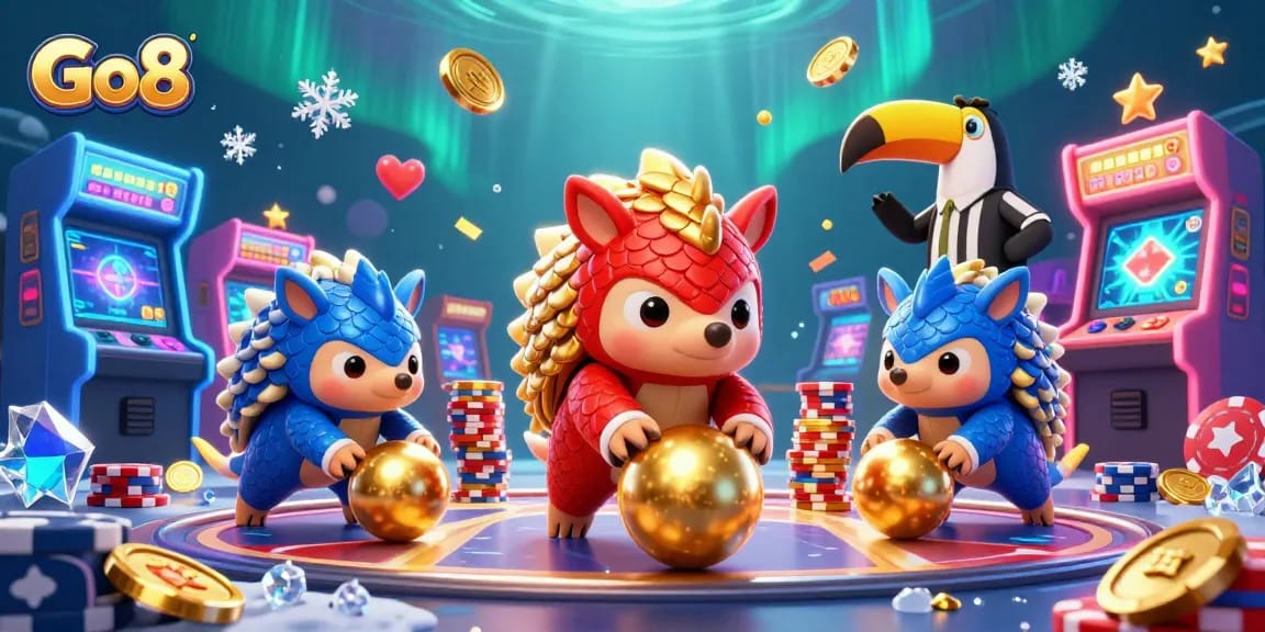 Join the excitement at Go8 with animated pangolins and vibrant casino game elements