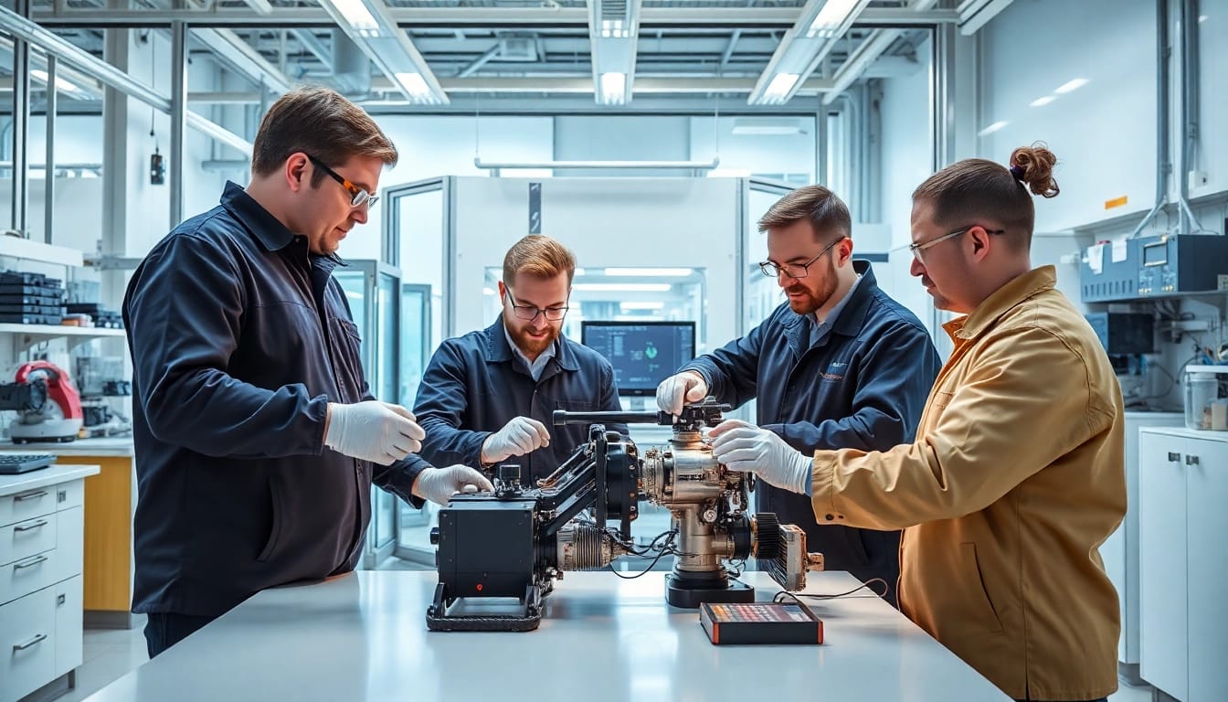 Engineers conducting a Funktionsprüfung in a modern lab environment.