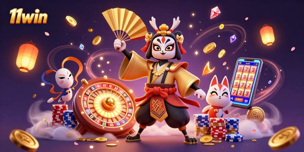 Experience exciting gameplay with 11win's vibrant casino scene, featuring unique characters and game elements.