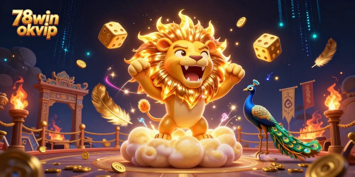 Engage in thrilling gameplay with 78win okvip, featuring dynamic casino elements in a vibrant illustration.