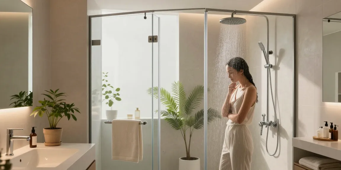 Luxueuze inloopdouche ervaring met elegante armaturen en serene decoratie.