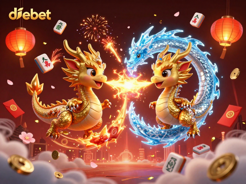 Engage with the debet platform in a vibrant scene featuring dynamic dragons and casino elements.