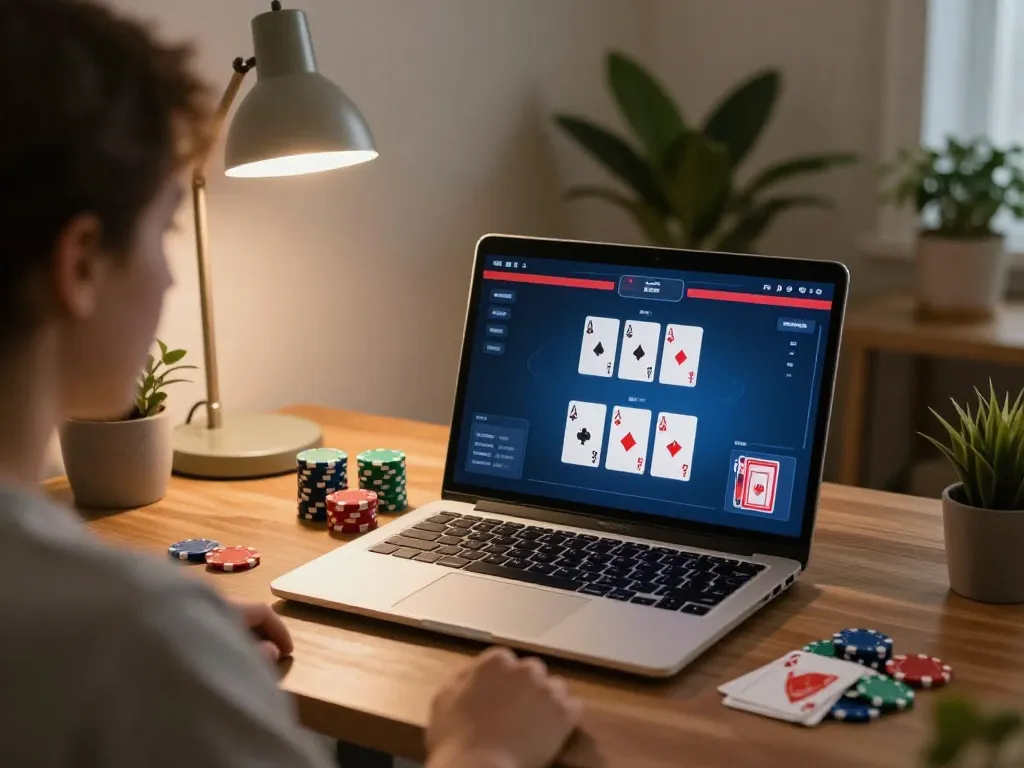 Engaging online poker gameplay on Trang chủ SC88 with stylish home office ambiance.