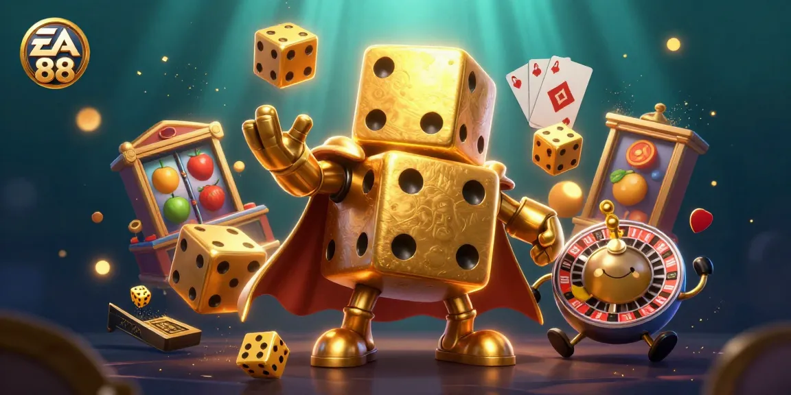 Experience the excitement of EA 88 with vibrant elements like slot reels and golden dice
