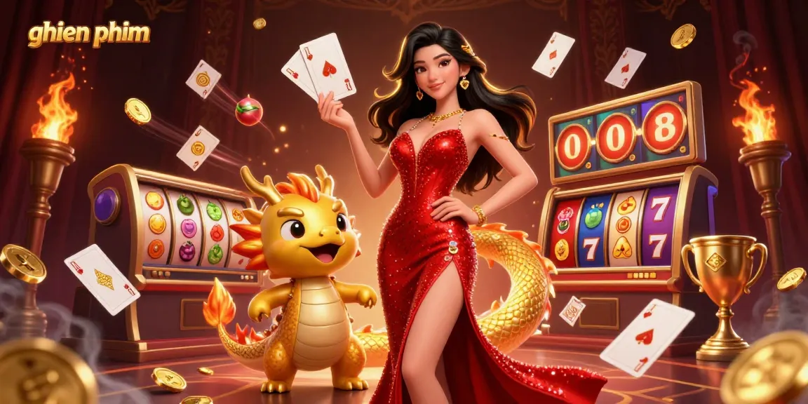Win big with ghien phim in this vibrant, dynamic casino illustration featuring thrilling slots and casino elements.