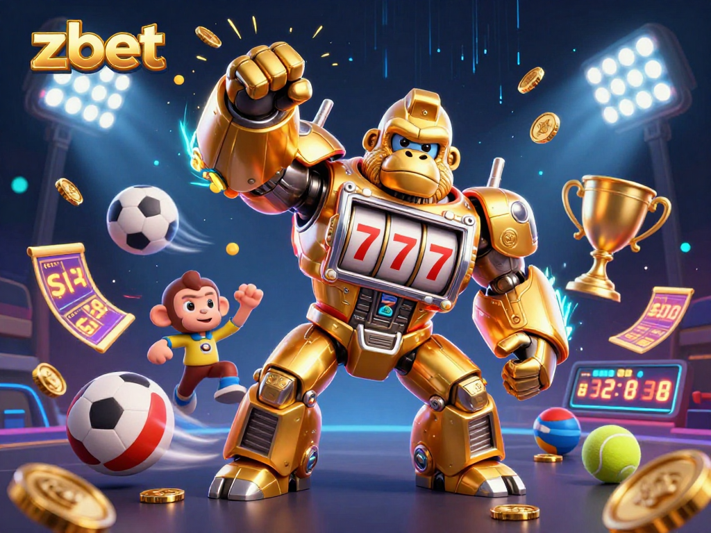 Spin the reels with zbet's golden gorilla mech, exploding coins, and dynamic sports elements!