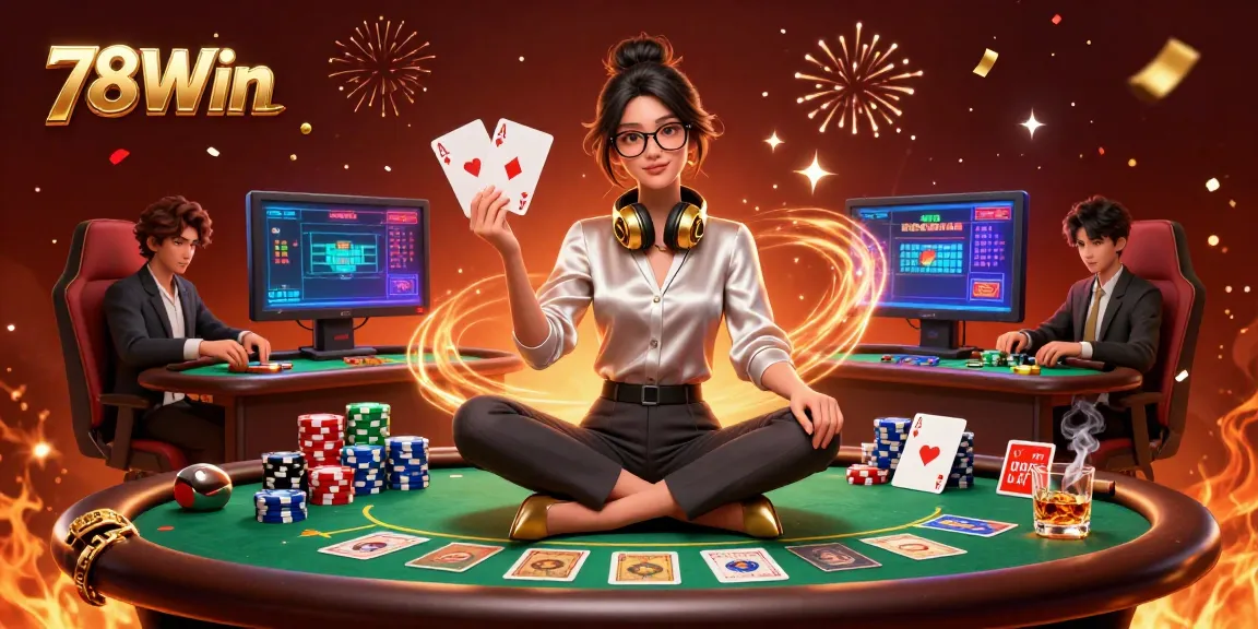 Bet high and win big at 78Win's thrilling casino tables filled with poker chips and games.
