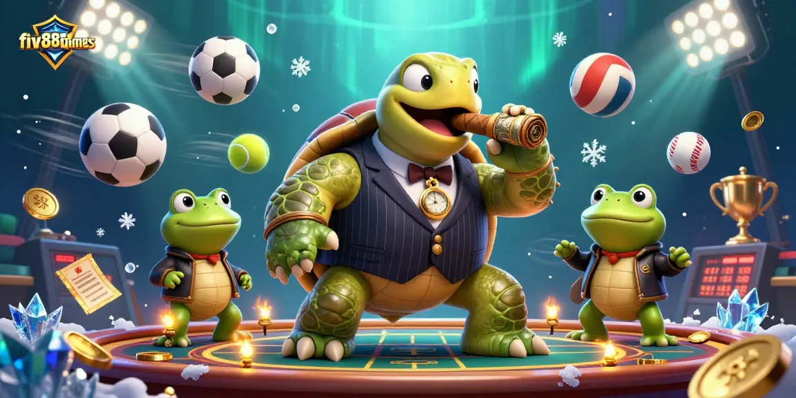 Experience thrilling gameplay with five88games featuring a mobster turtle amidst dynamic sports betting elements.