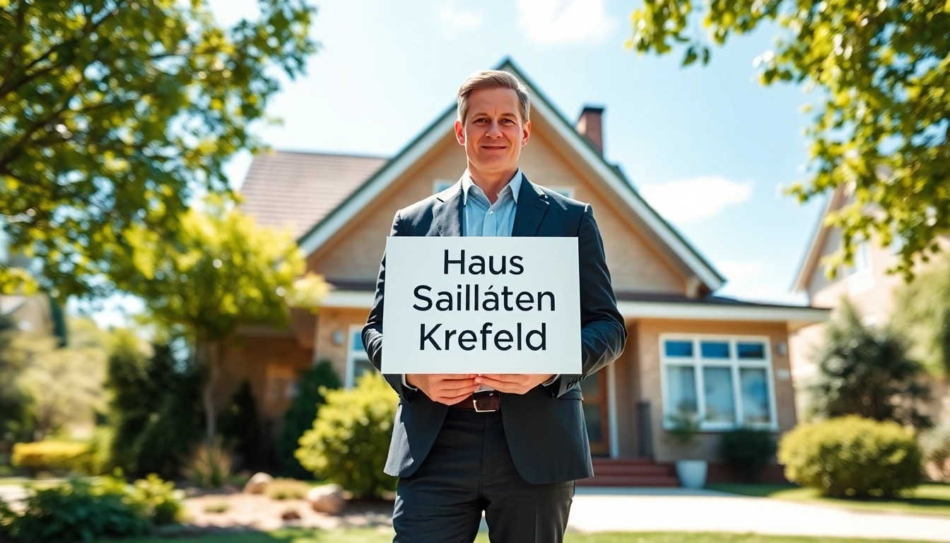 Haus Verkaufen Krefeld von einem professionellen Makler präsentiert, vor einem einladenden Zuhause.
