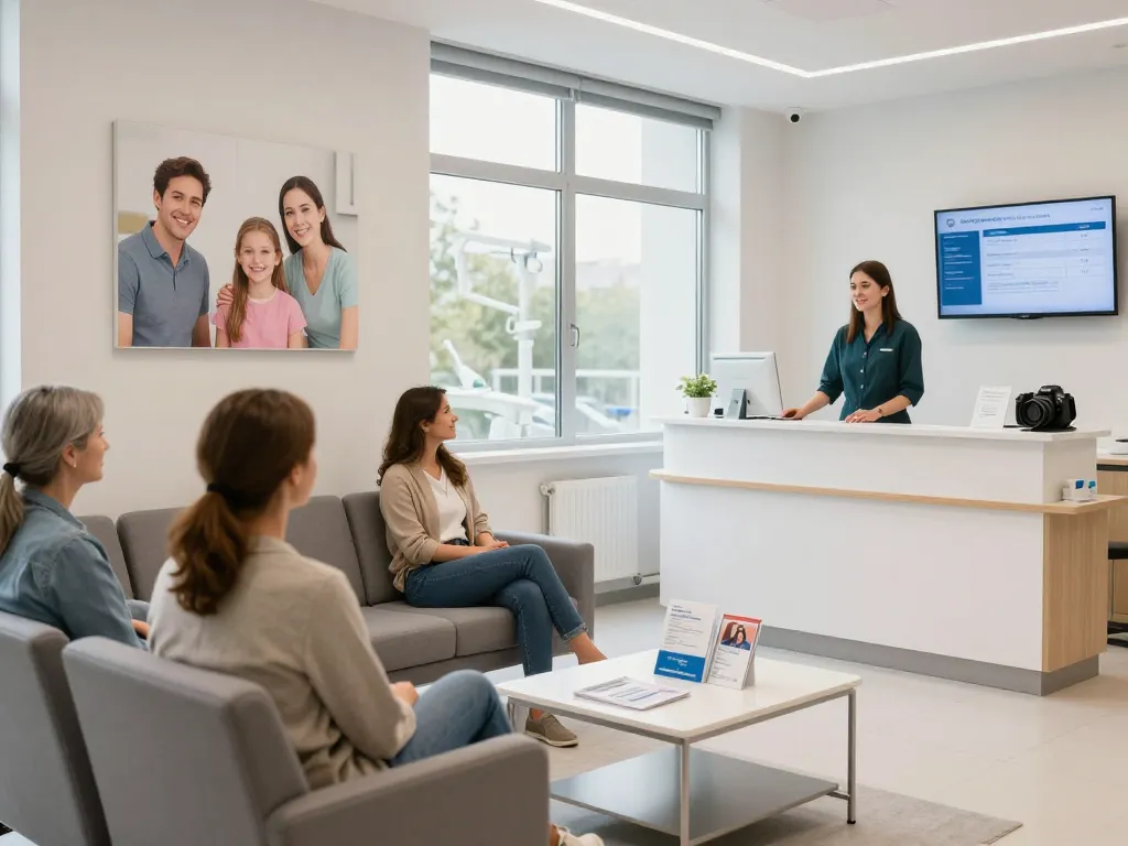 Wartezimmer von Dental Ace betont Komfort und positive Zahnarztsuche Wien Erfahrung.