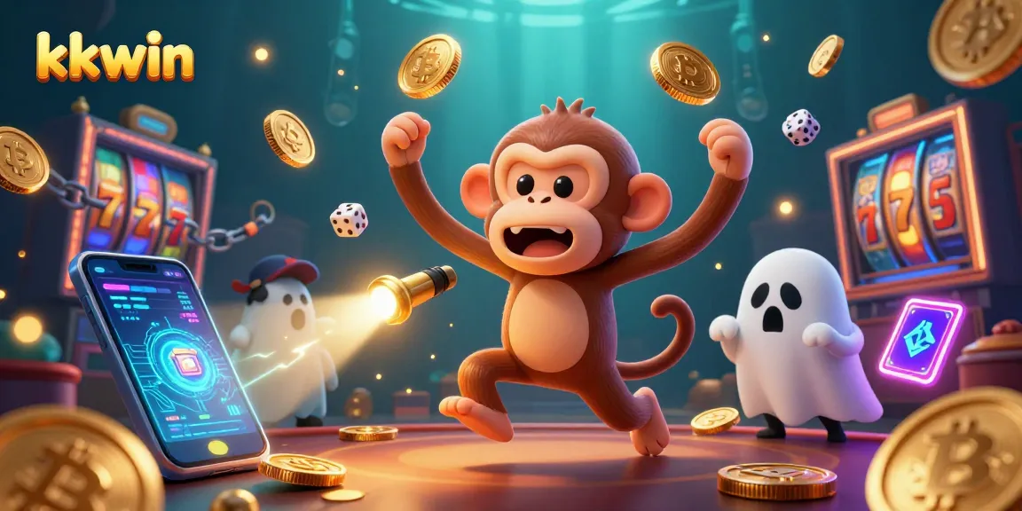 Engage in thrilling gameplay with kkwin while witnessing a mischievous monkey juggling in a vibrant casino.