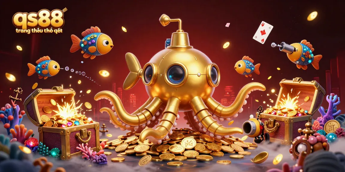 Experience thrilling gameplay at qs88 trang chủ chính thức with golden kraken and mechanical fish amidst a treasure-filled ocean.
