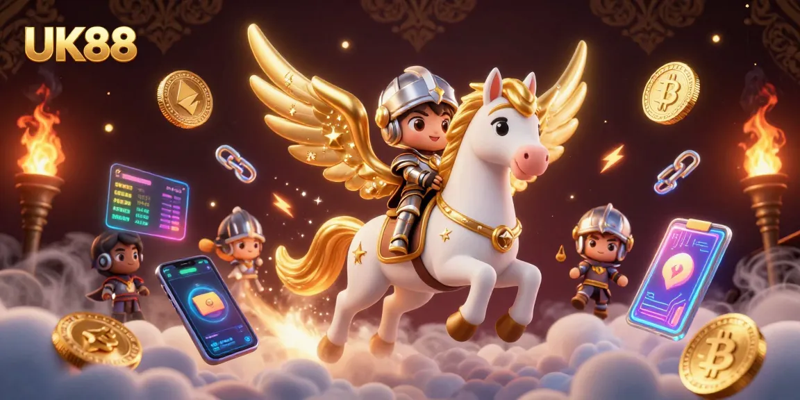 Engage with UK88 through thrilling casino adventures featuring a knight and a celestial horse.