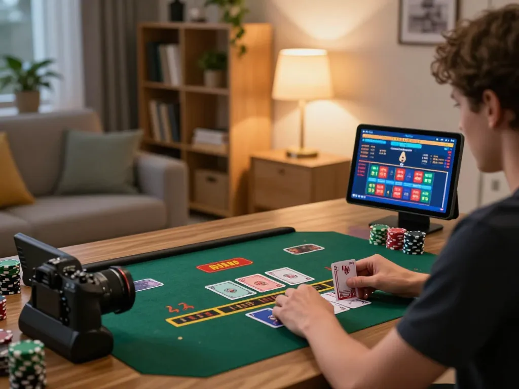 Engaging player using lv 88 online casino app on a tablet in a cozy living room