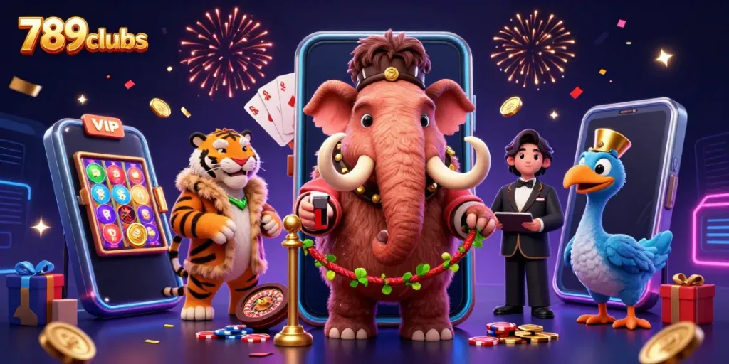 Experience thrilling gaming at 789clubs with vibrant slot games and character interactions.