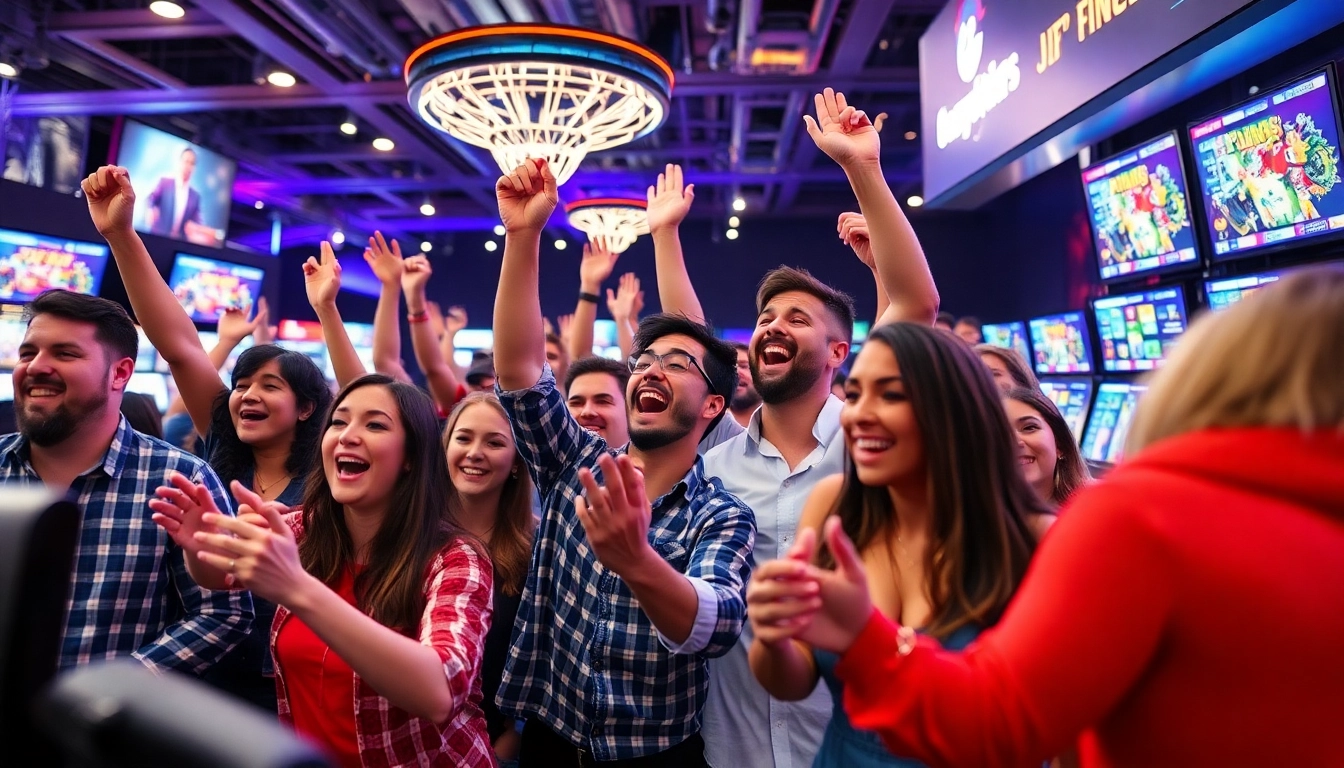 Celebrate wins with beste wettanbieter at a lively sports betting event, showcasing enthusiastic bettors and vibrant atmosphere.