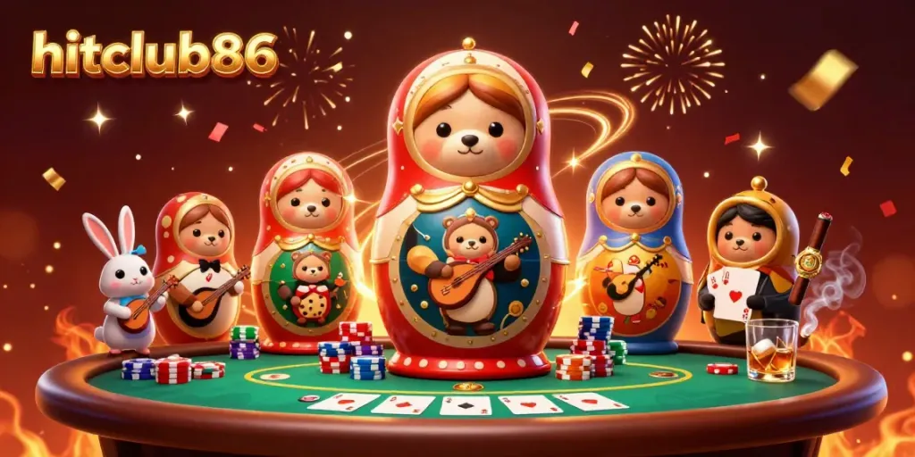 Experience exciting gameplay at hitclub86 with a vibrant scene featuring animated casino elements and characters.