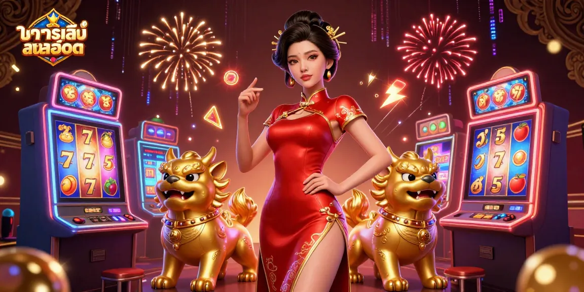 Spin the reels and play ทดลองเล่นสล็อต with our dynamic 3D casino scene featuring lucky symbols and vibrant characters.