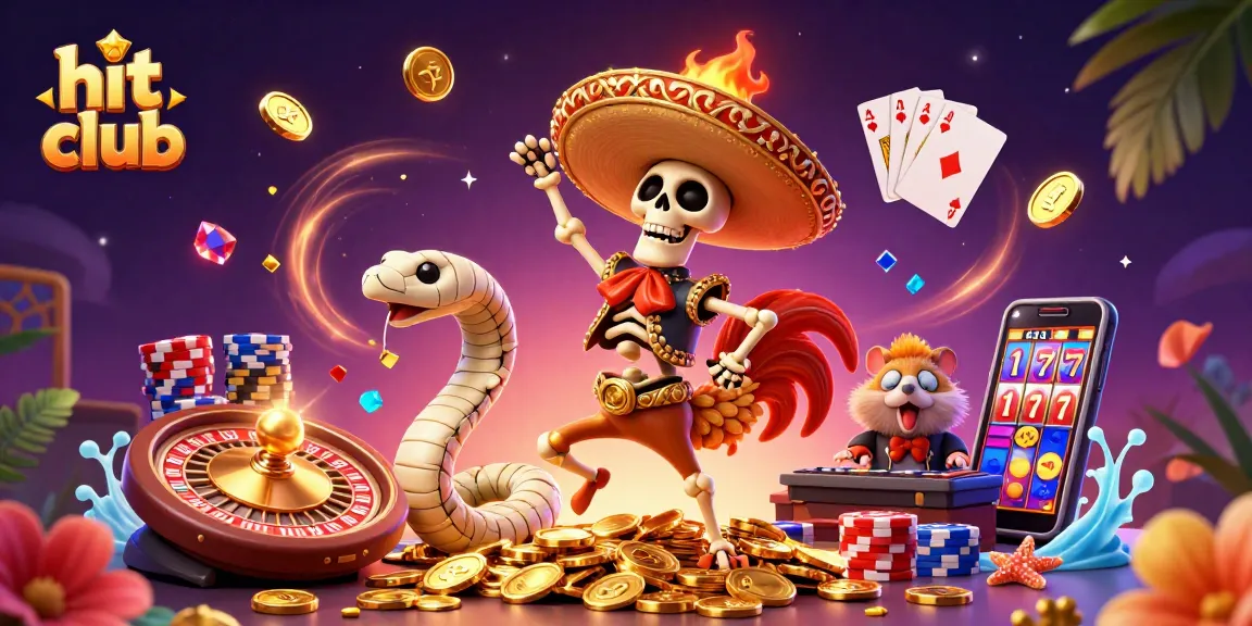 Unleash excitement at hit club with golden coins, casino games, and vibrant characters.