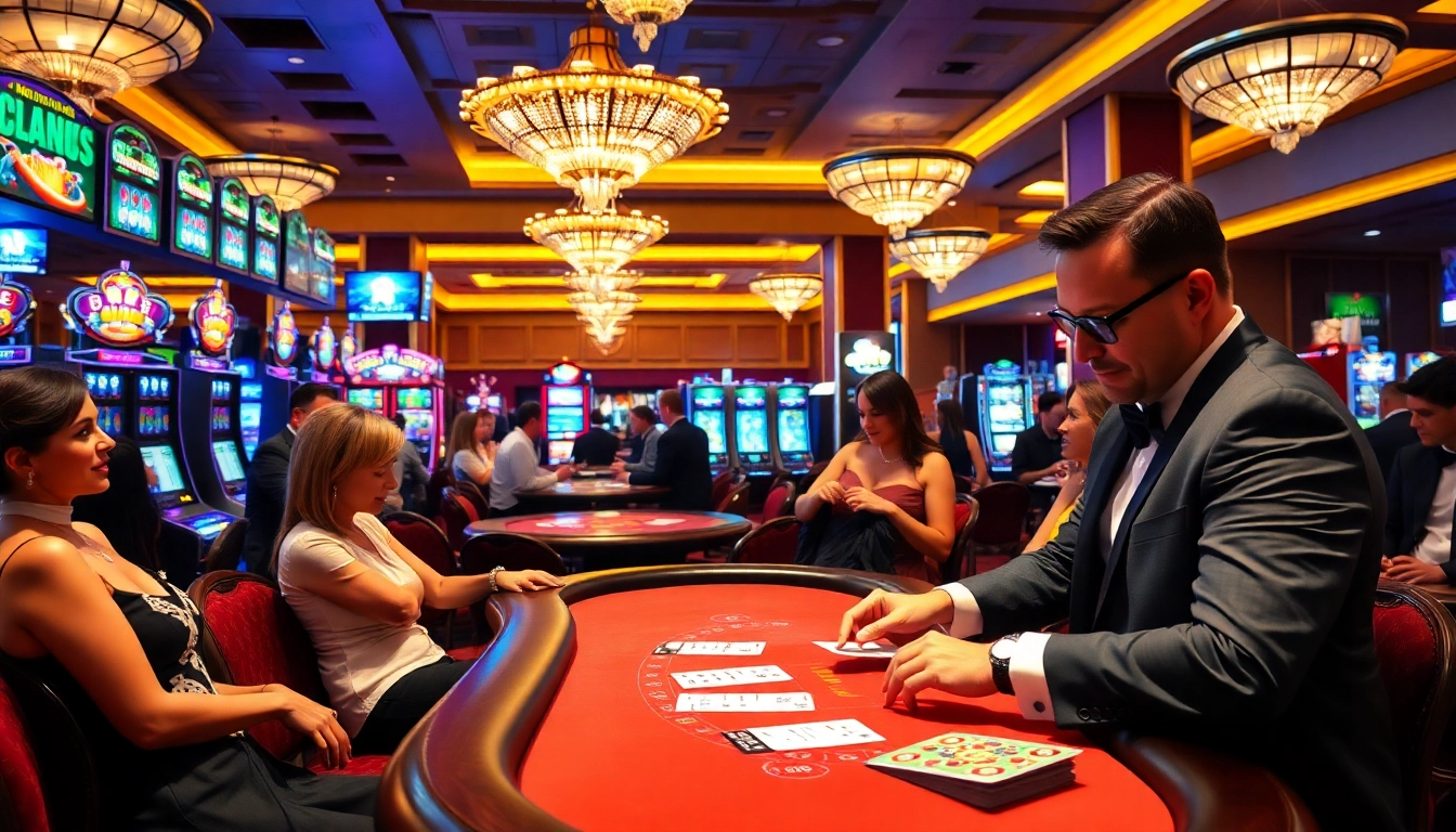 Players enjoying gaming tables while exploring Plagiatssoftware at a vibrant casino.