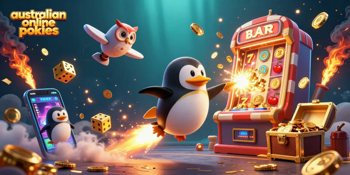 Win big with vibrant australian online pokies featuring a golden penguin and jackpot slots.