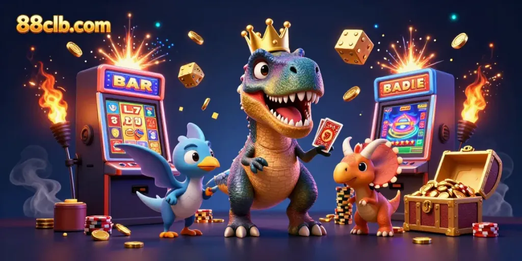 Experience the thrill of winning at 88clb-com with a colorful and engaging casino scene filled with animated characters and jackpot elements.