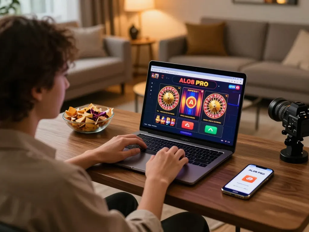 Player engaging with ALO8 PRO for an exciting online casino experience at home.
