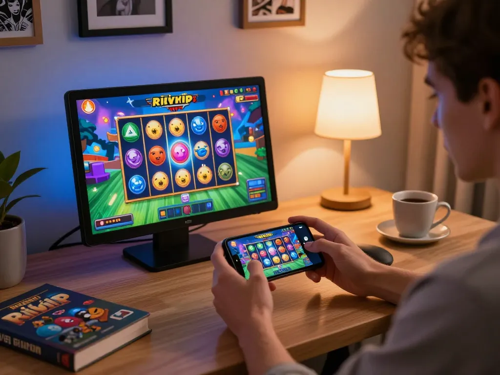 Experience the excitement of playing rikvip on a smartphone at home, showcasing dynamic online gaming.