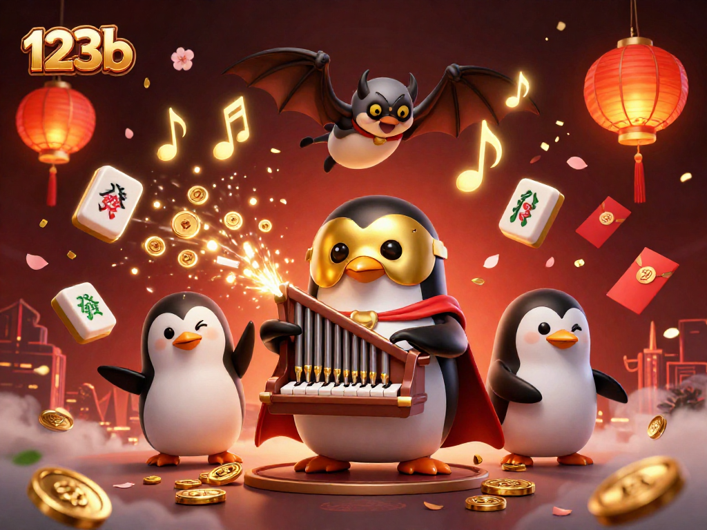 Experience thrilling games with 123b at a vibrant casino featuring colorful symbols and energetic characters.