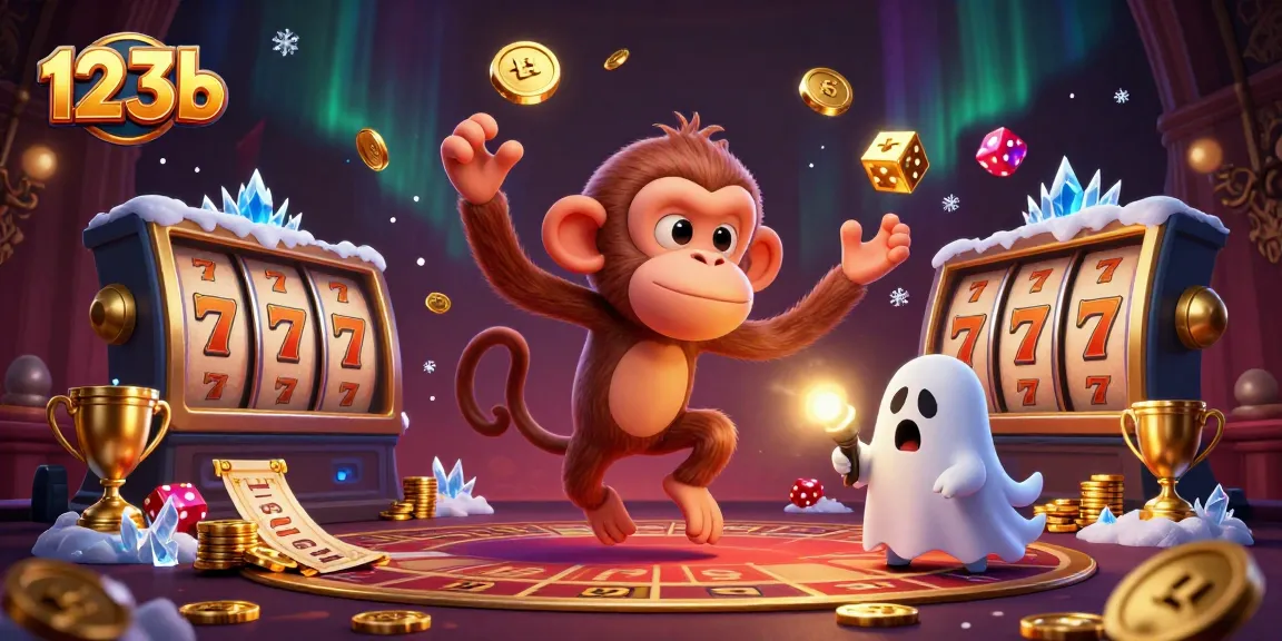 Engaging gameplay with 123b as a mischievous monkey juggles golden casino treasures while ghost-hunting puppy tracks it.