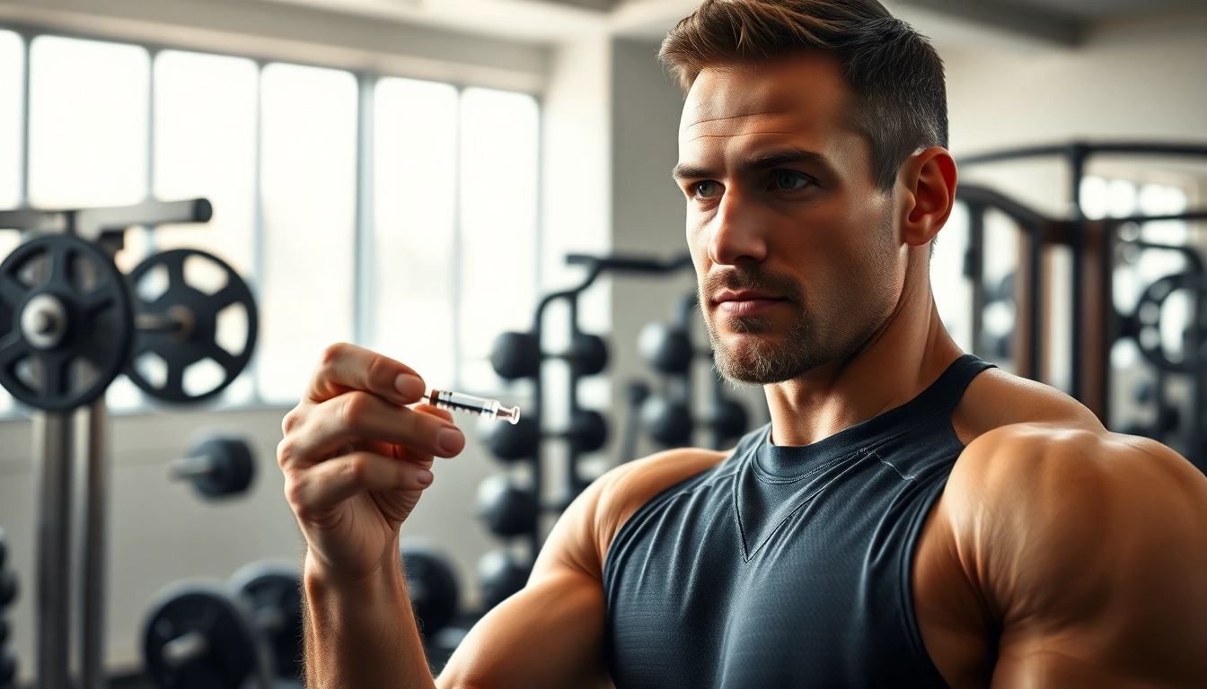 Trenbolon kaufen – Fitness Coach zeigt korrekte Anwendung in einem modernen Gym.