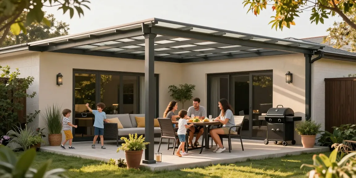 Elegante Terrassenüberdachungen schaffen eine einladende Atmosphäre für die Familie im Freien.