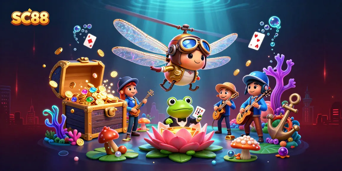 Experience SC88's vibrant casino atmosphere with dragonfly pilot and frog dealer in immersive underwater scene.