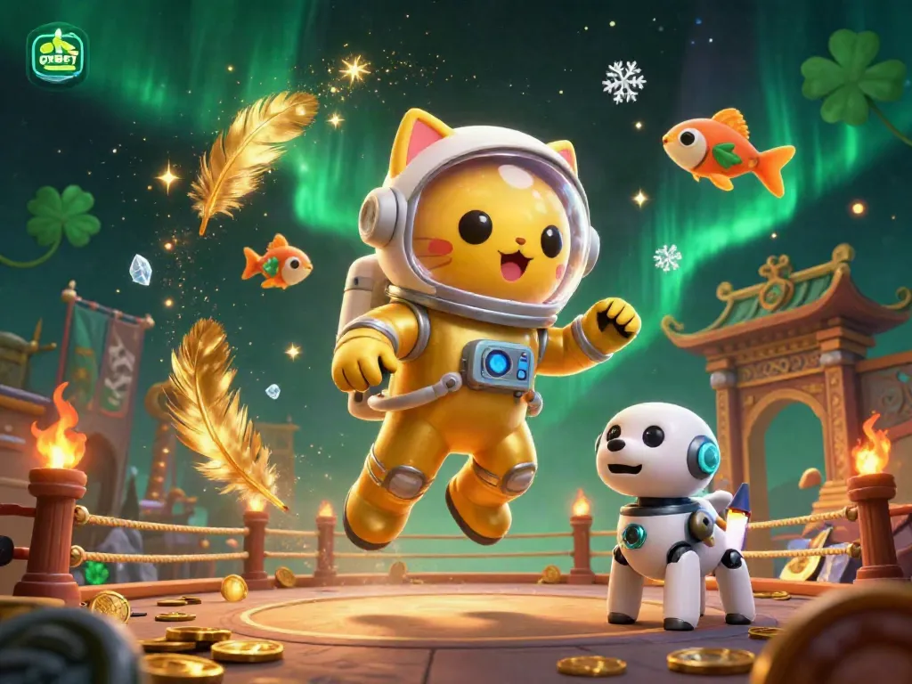 Experience OXBET's thrilling atmosphere with a 3D astronaut cat and dynamic gambling elements.